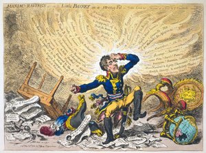 Maniac Ravings, or Little Boney in a Strong Fit, pub.1803 (kézzel színezett metszet)